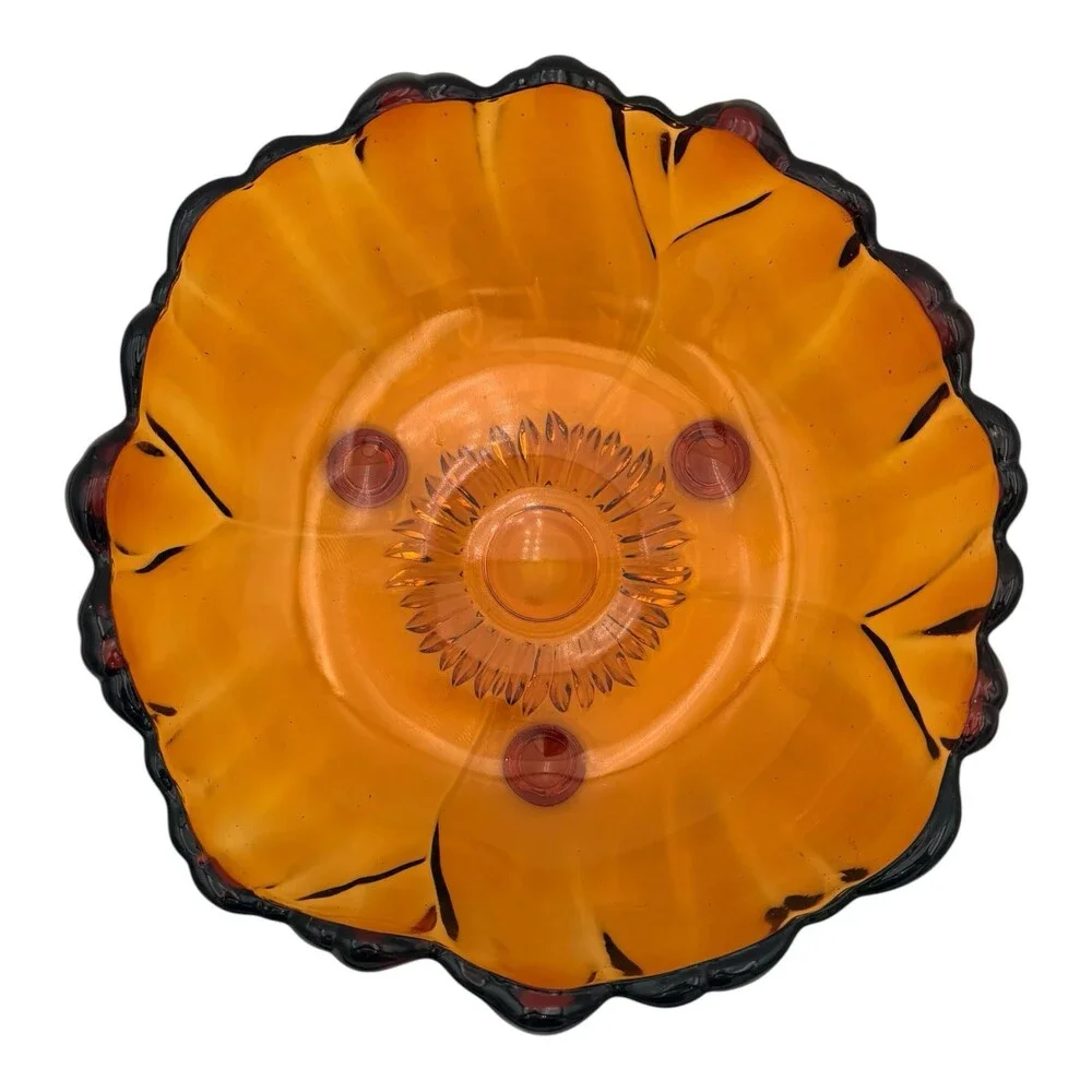 VTG 1980s Indiana Glass Salad Bowl Amber #3404 Sunflower 11